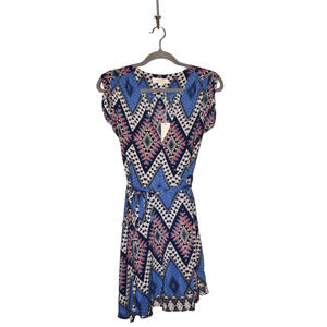 YUMI KIM NEW $188 Silk Geometric SOHO Mixer Wrap Dress Blue Small